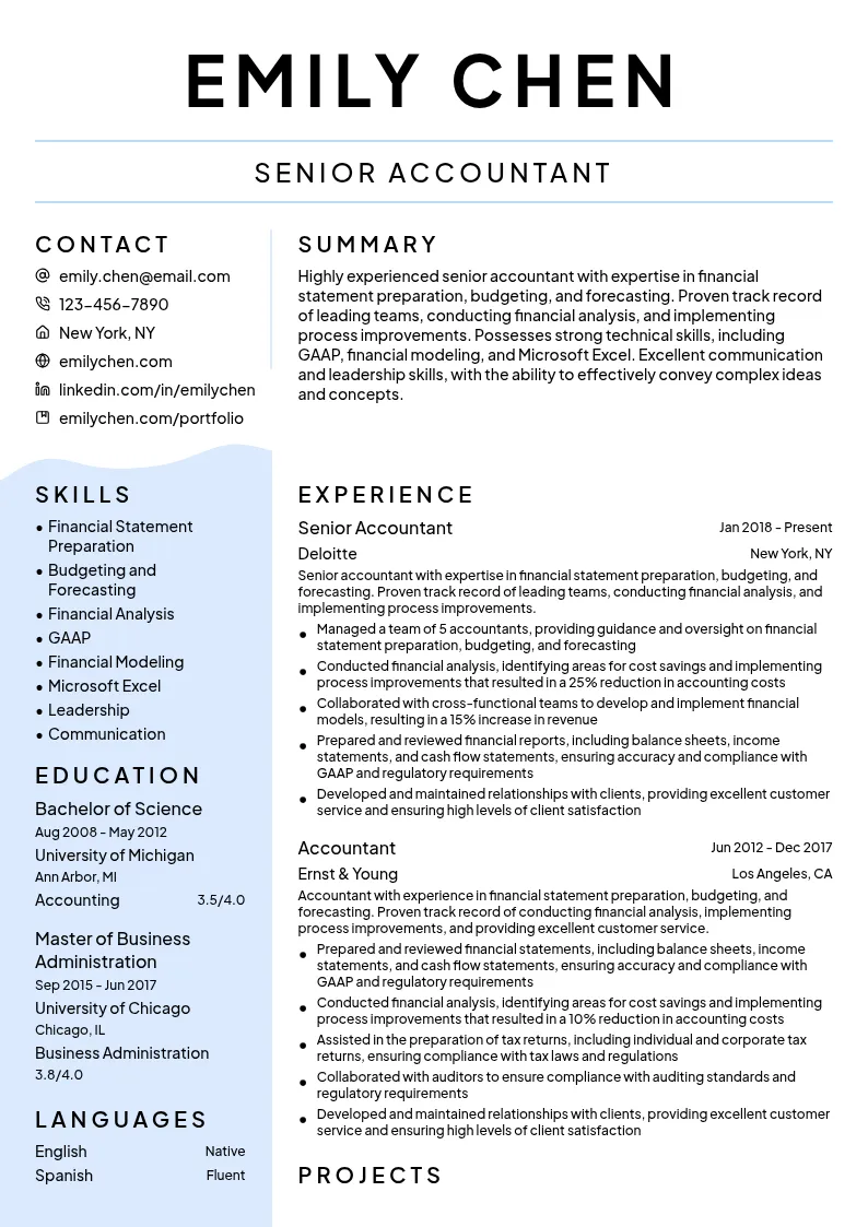 Senior Accountant resume example