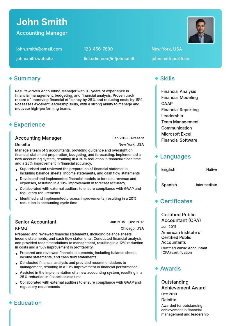 Accounting Manager resume example