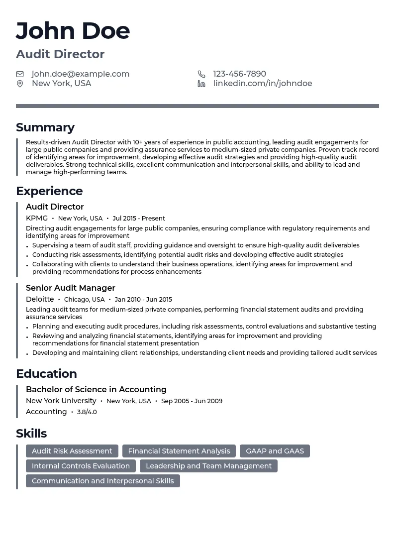 Audit Director resume example
