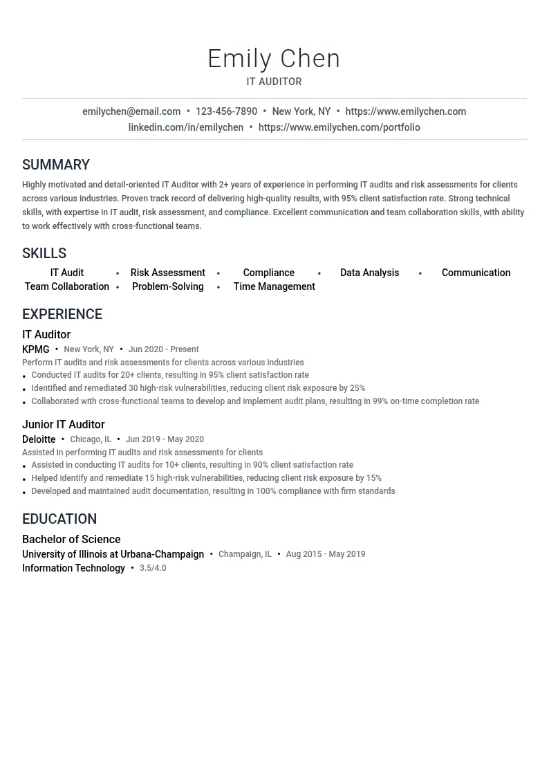 IT Auditor resume example