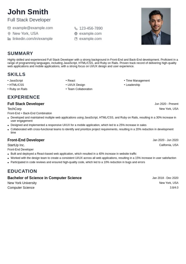 Front-End + Back-End Combination  resume example