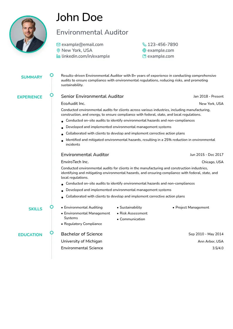 Environmental Auditor resume example