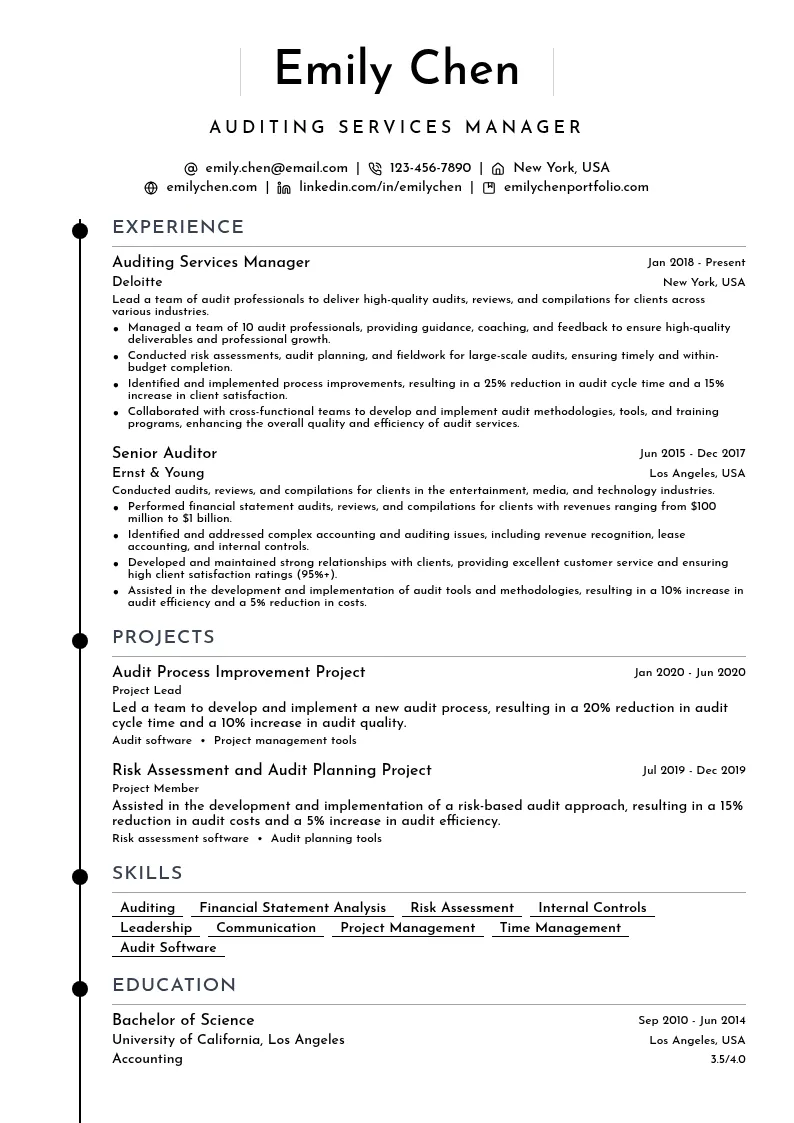 Auditing Services Manager resume example