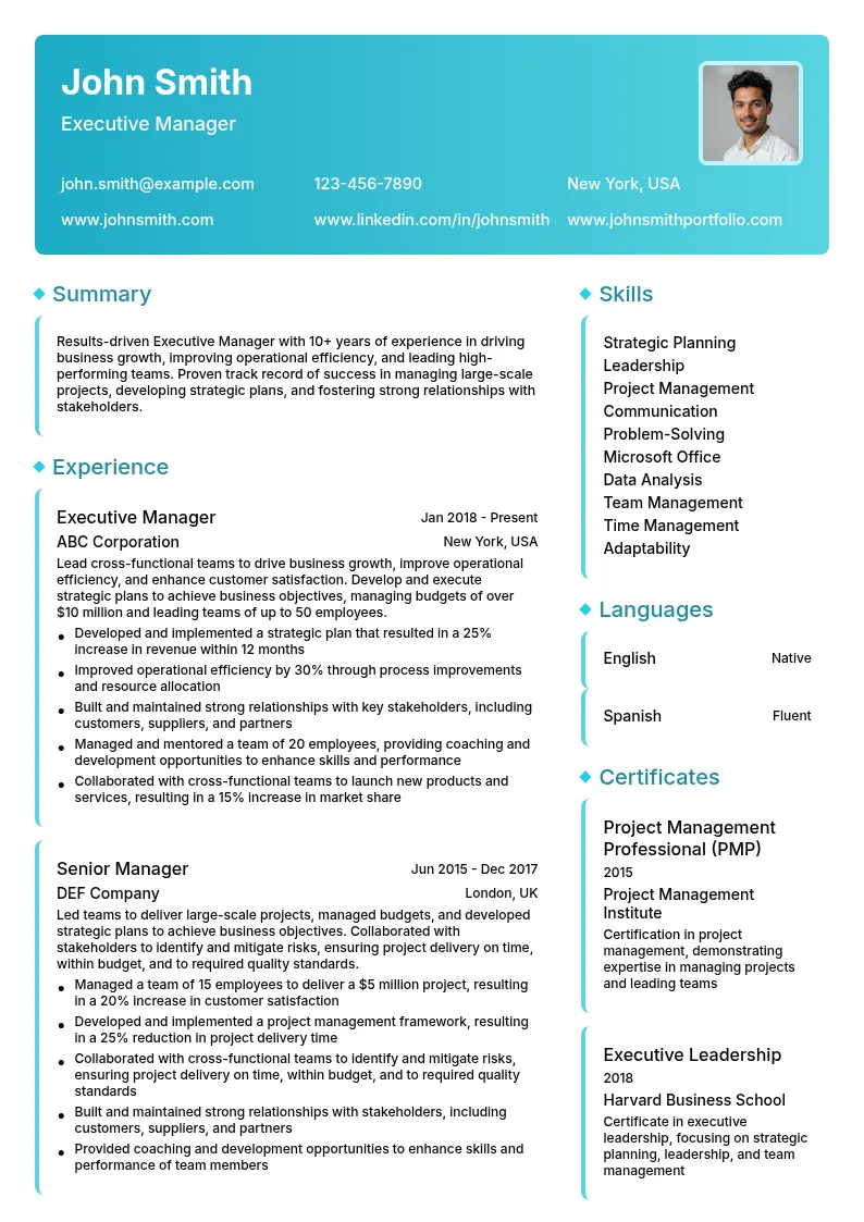 Executive Manager resume example