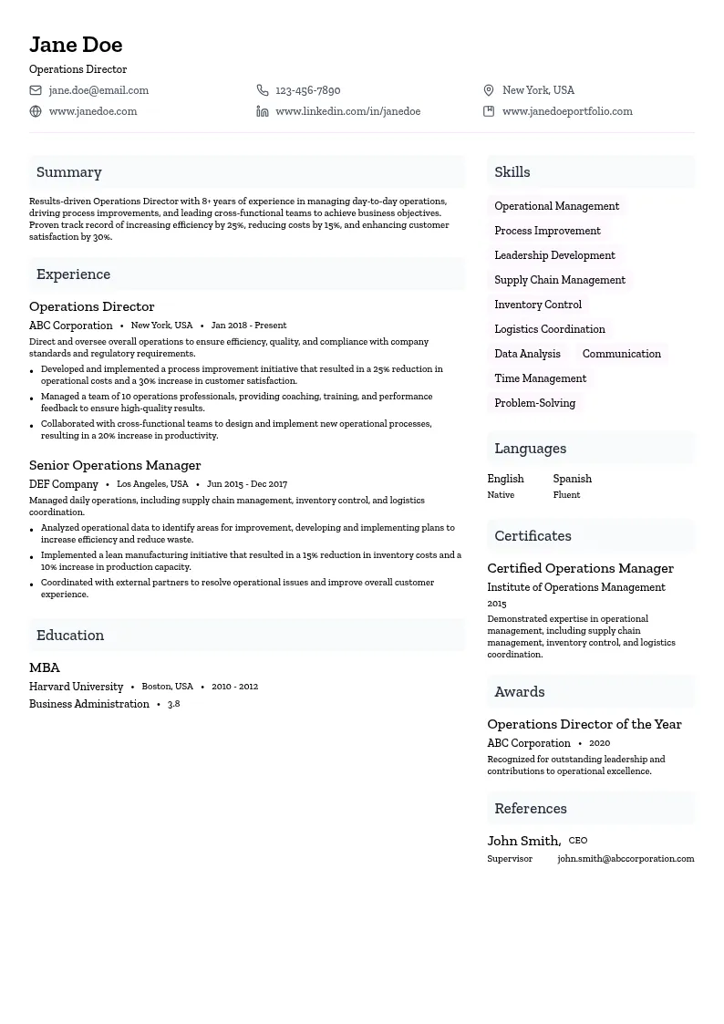 Operations Director resume example