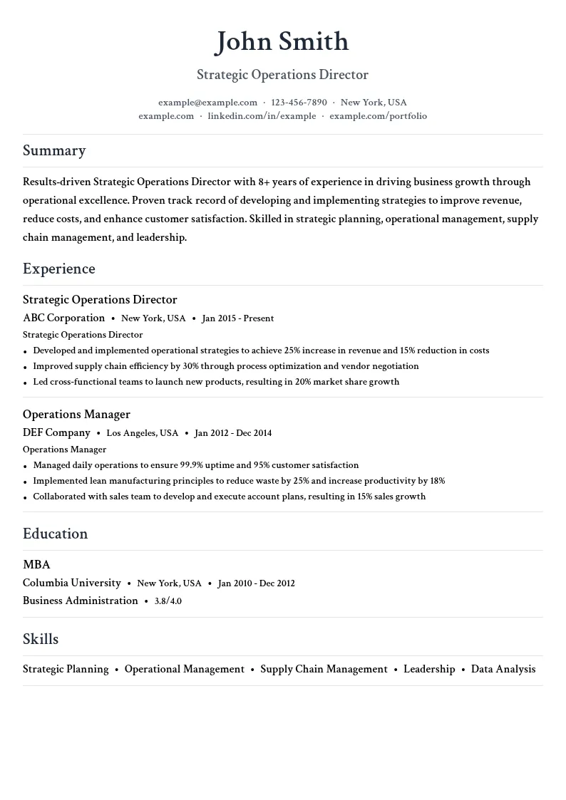 Strategic Operations Director resume example