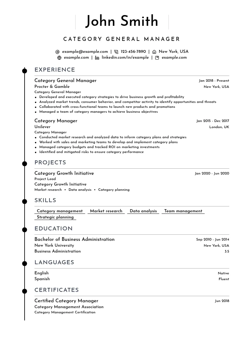 Category General Manager resume example