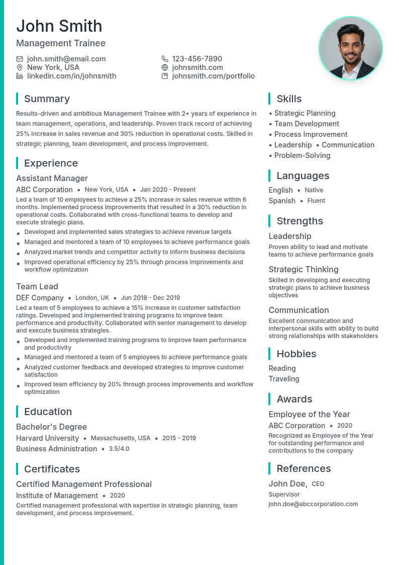 Management Trainee resume example