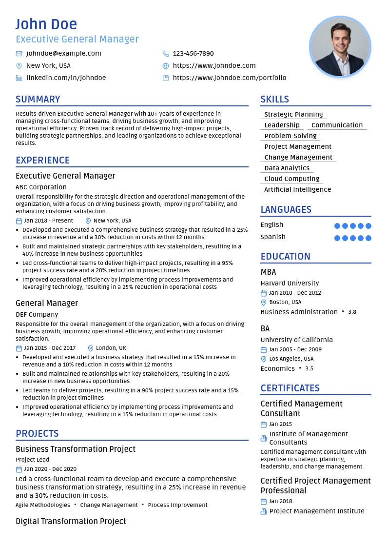 Executive General Manager resume example
