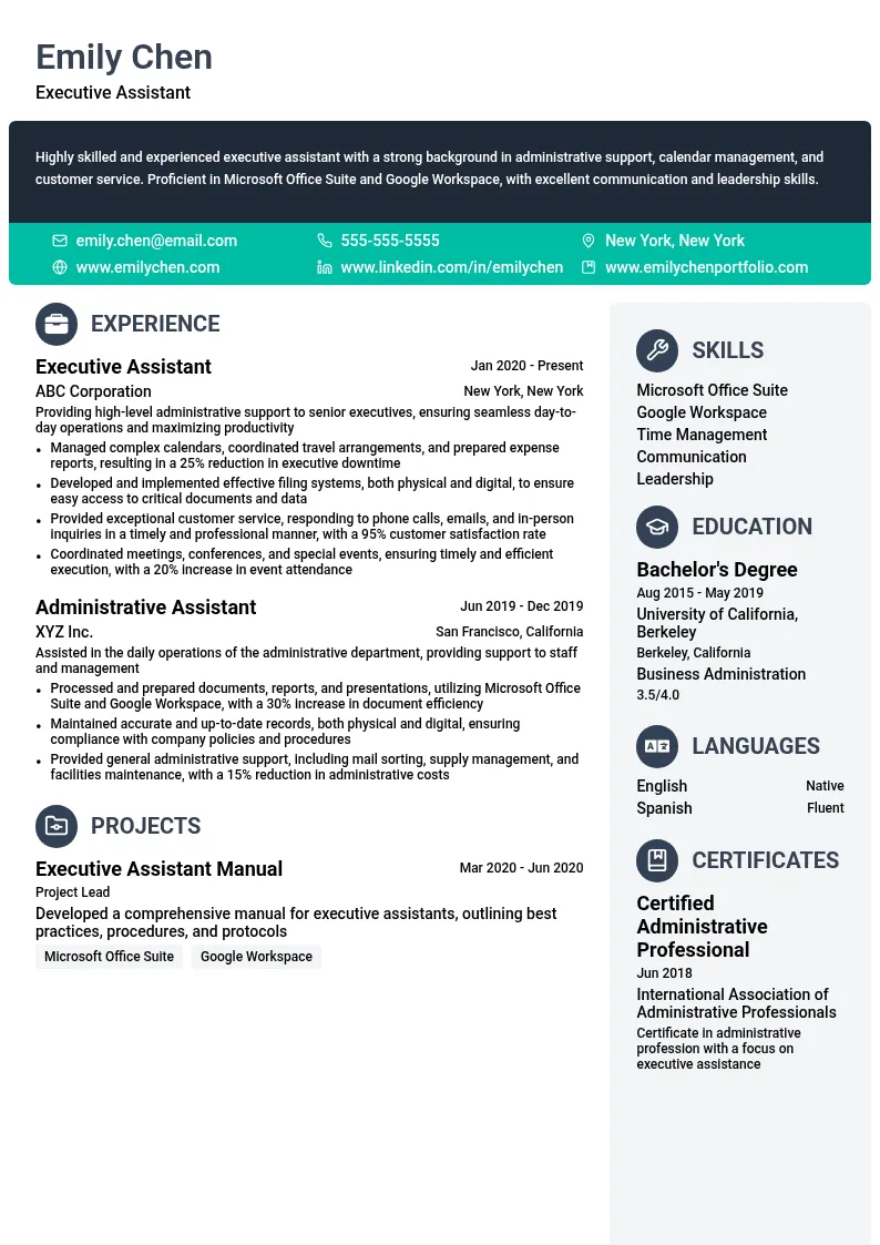 Executive Assistant resume example