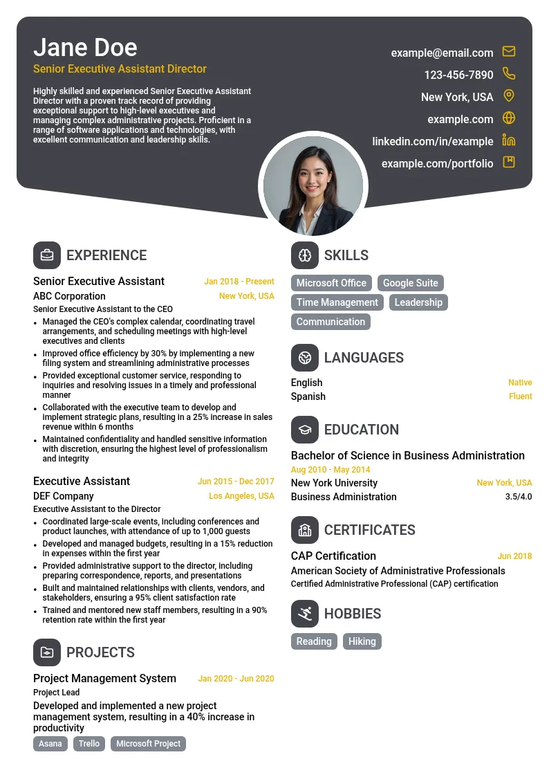 Senior Executive Assistant Director resume example