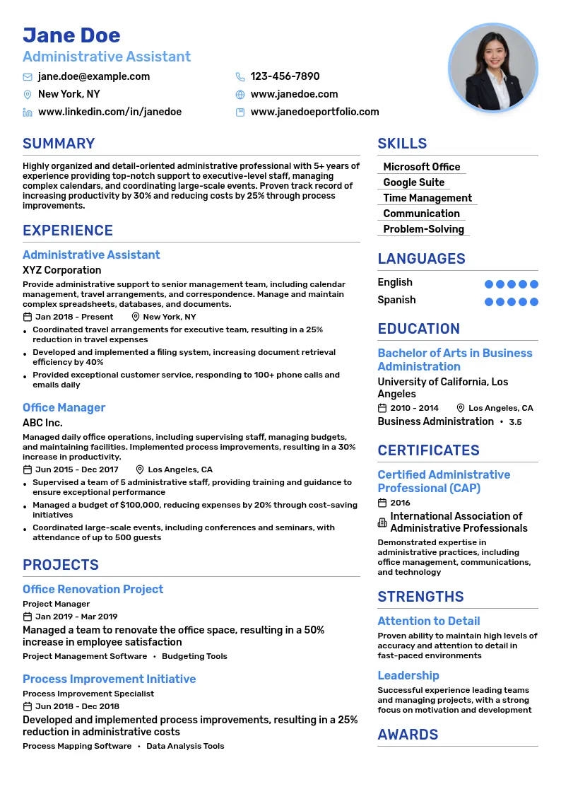 Administrative Assistant resume example