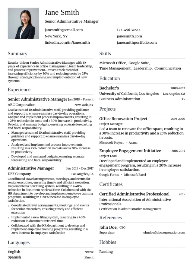 Senior Administrative Manager resume example