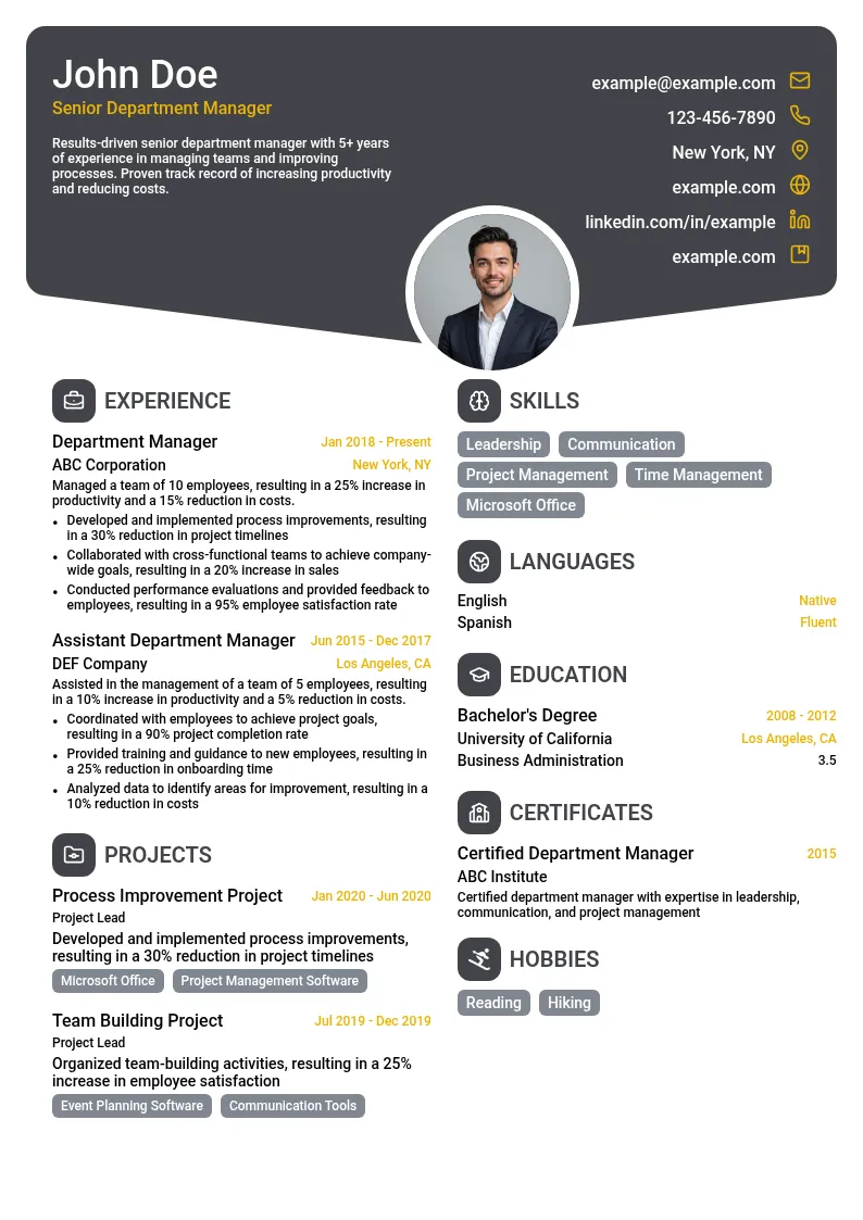 Senior Department Manager resume example
