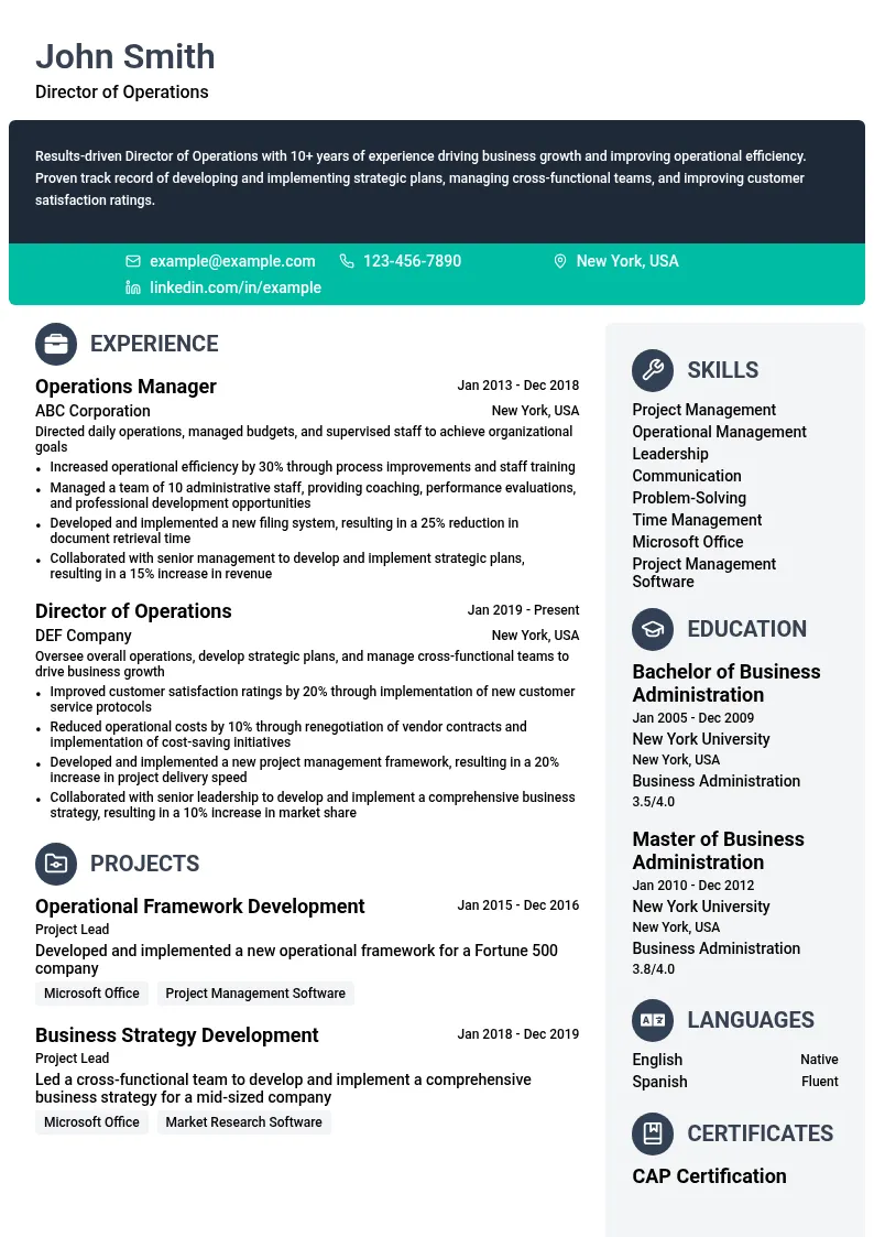 Director of Operations resume example