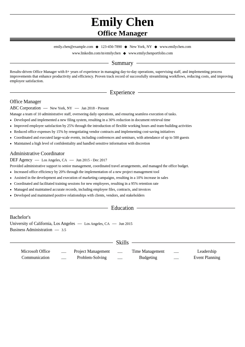 Office Manager resume example