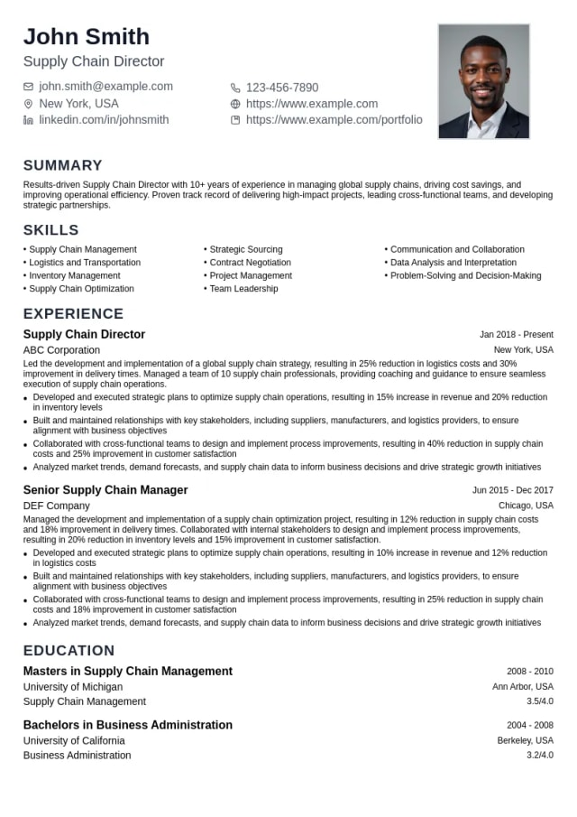 Supply Chain Director resume example
