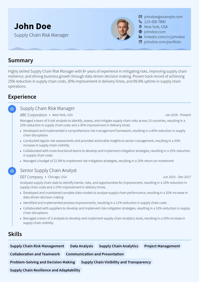 Supply Chain Risk Manager resume example