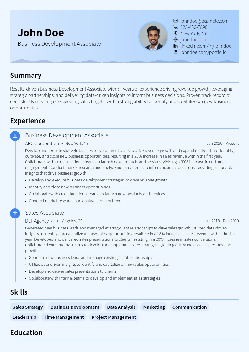 Business Development Associate resume example