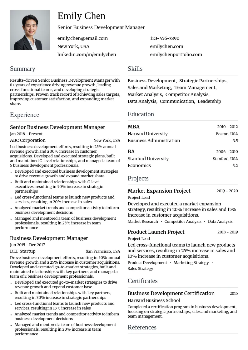 Senior Business Development Manager resume example