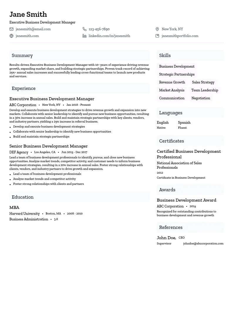 Executive Business Development Manager resume example