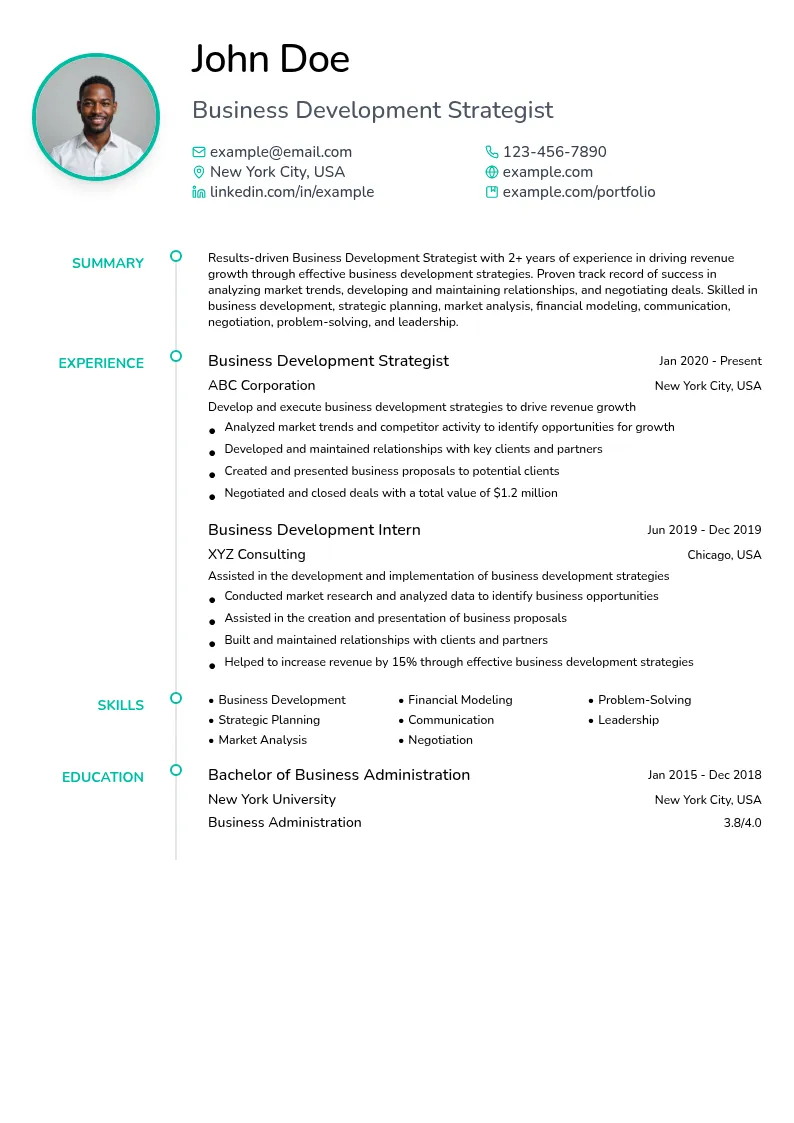 Business Development Strategist resume example