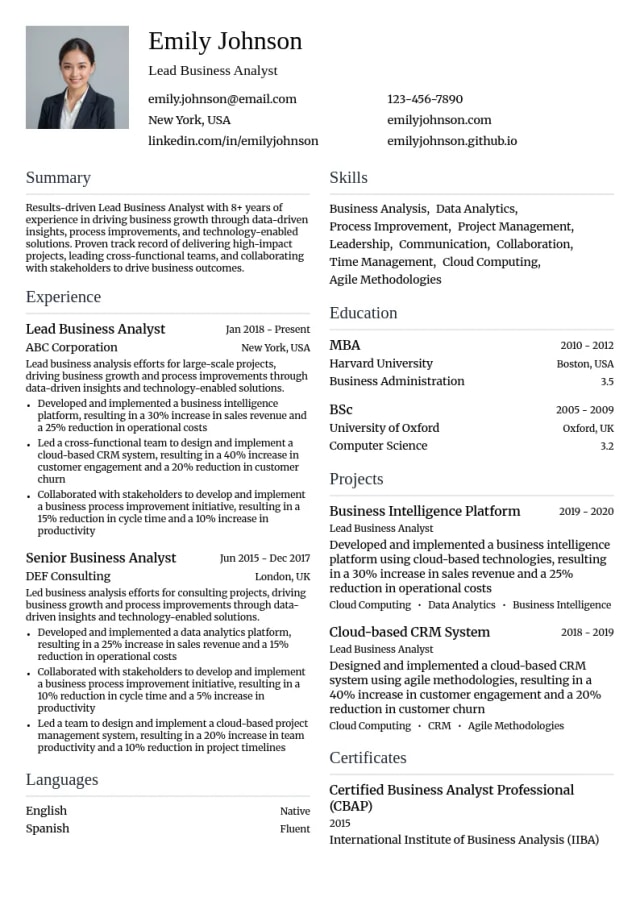  Lead Business Analyst resume example