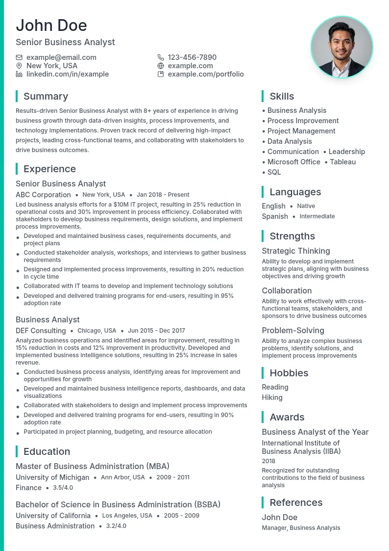 Business Analyst (Generalist) resume example