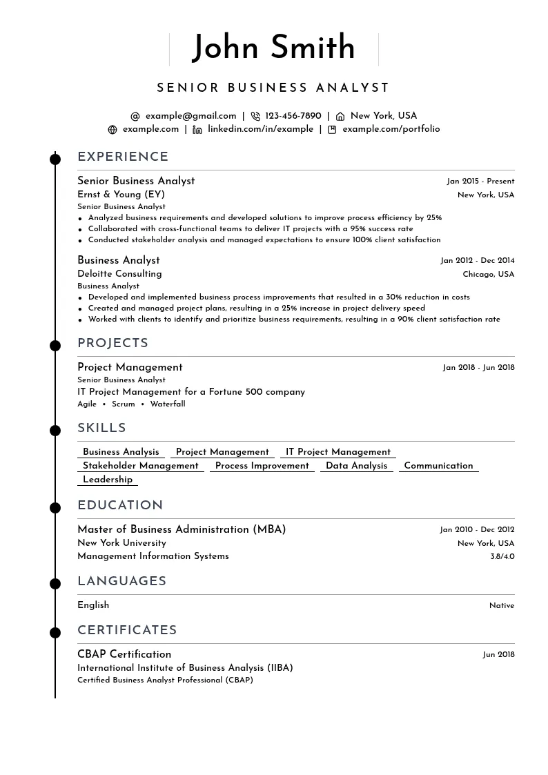 Business Analyst ( IT Project Management) resume example