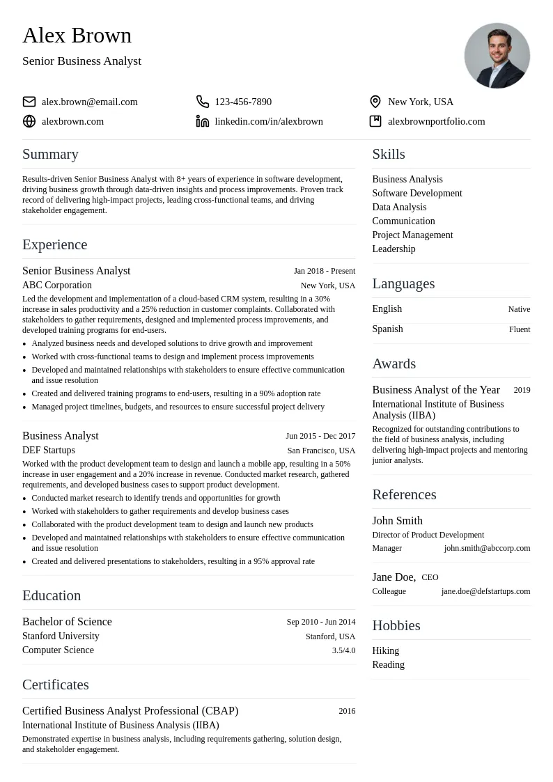 Business Analyst (Software Development) resume example