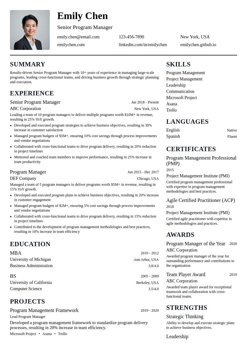 Senior Program Manager resume example