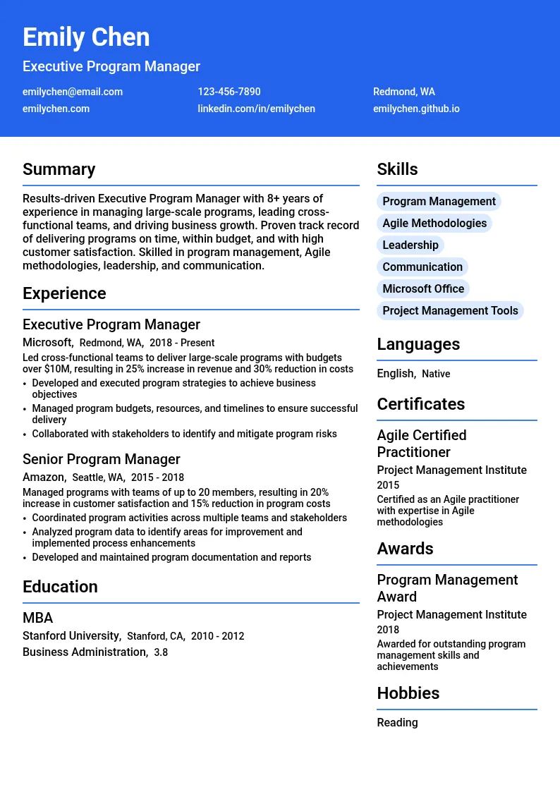 Executive Program Manager resume example