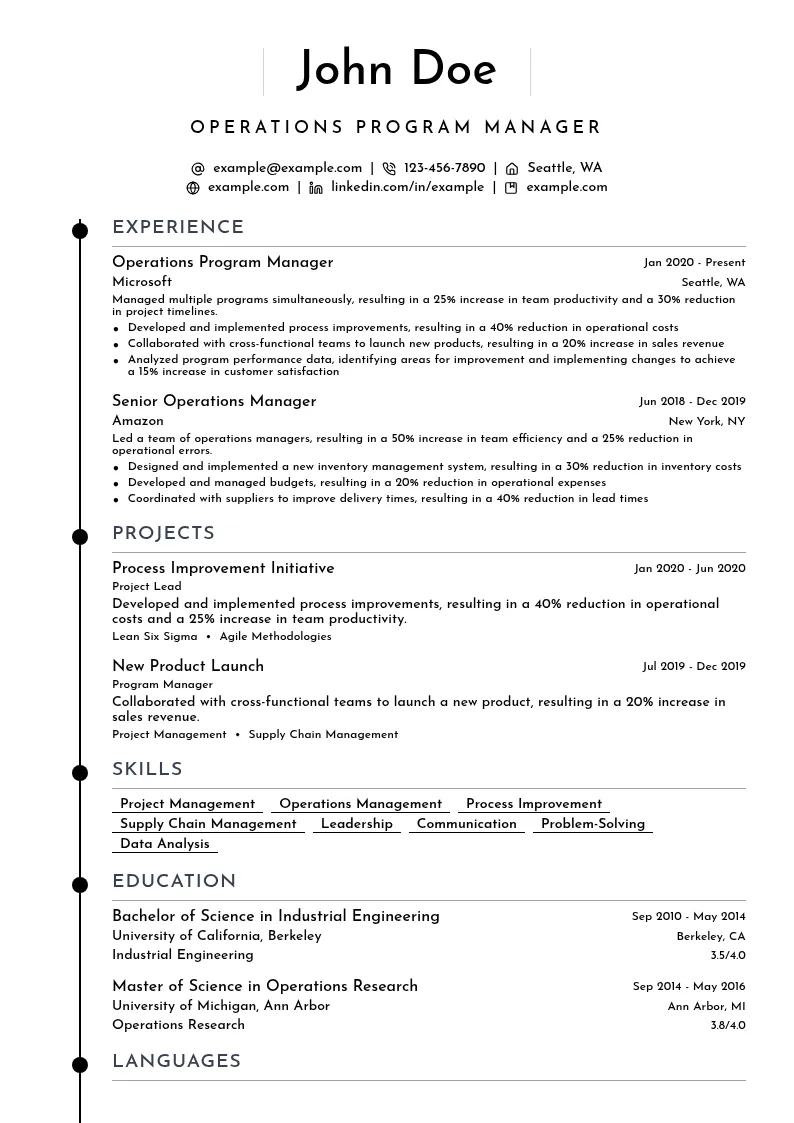 Operations Program Manager resume example