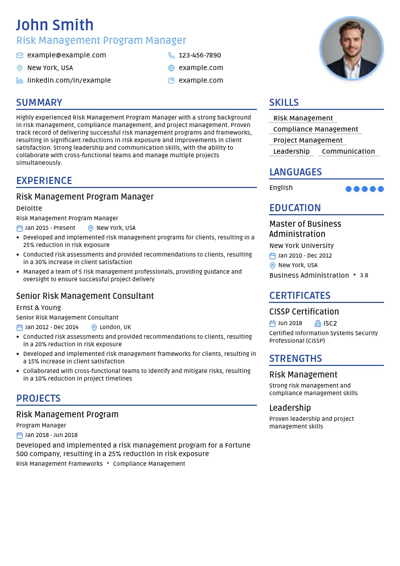 Risk Management Program Manager resume example