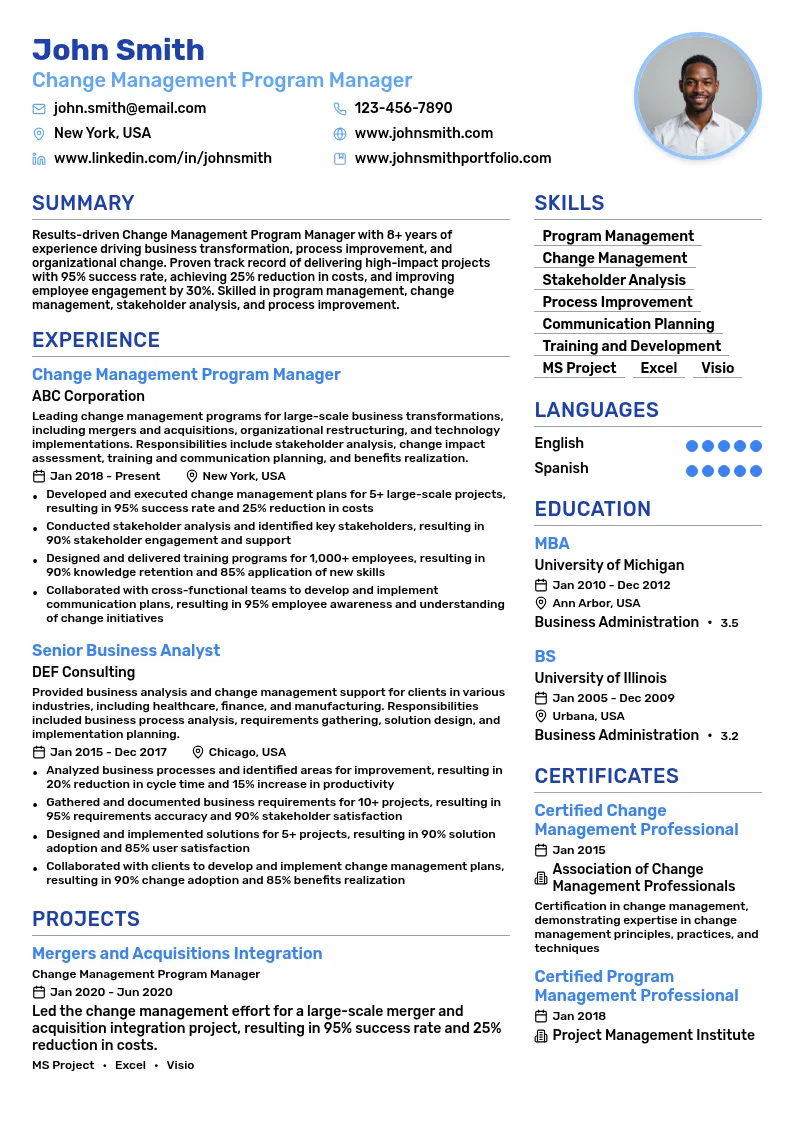 Change Management Program Manager resume example