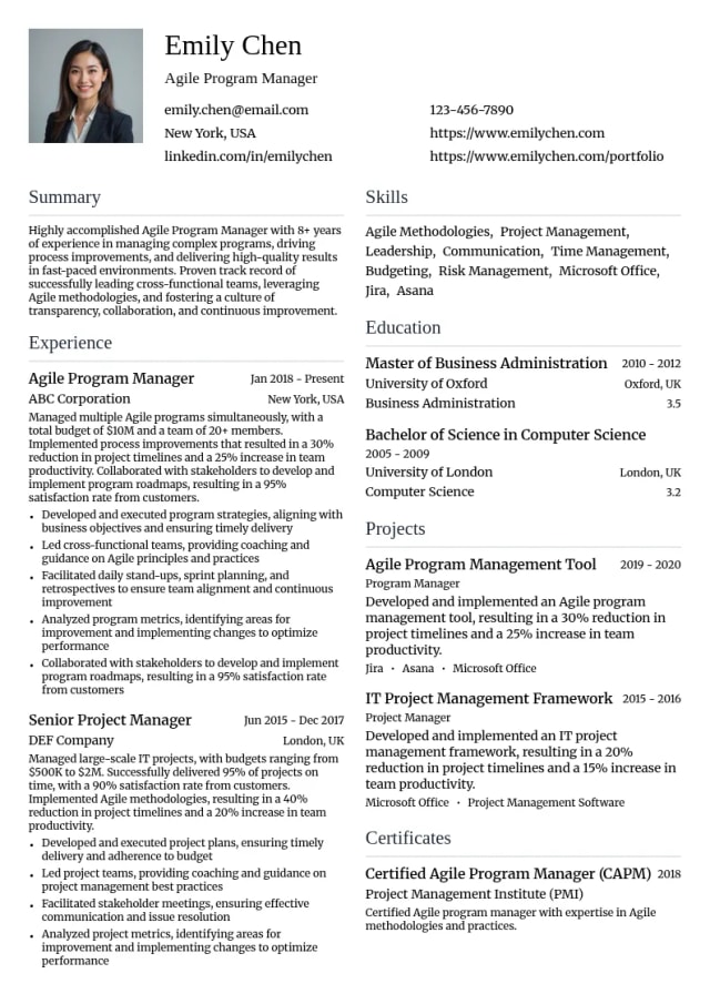 Agile Program Manager resume example