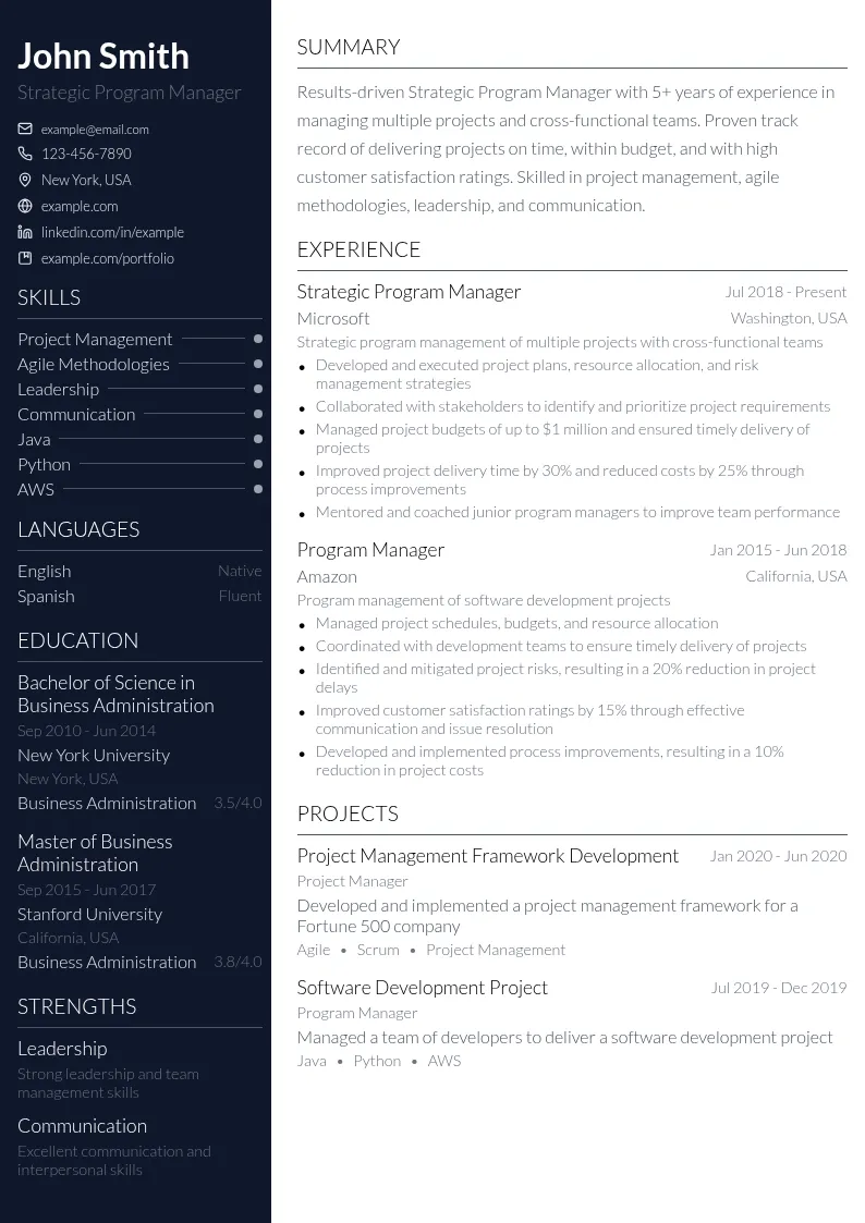 Strategic Program Manager resume example