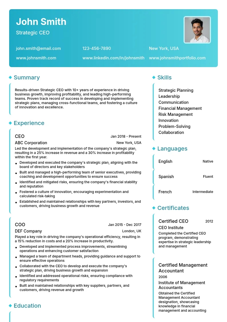 Strategic CEO resume example
