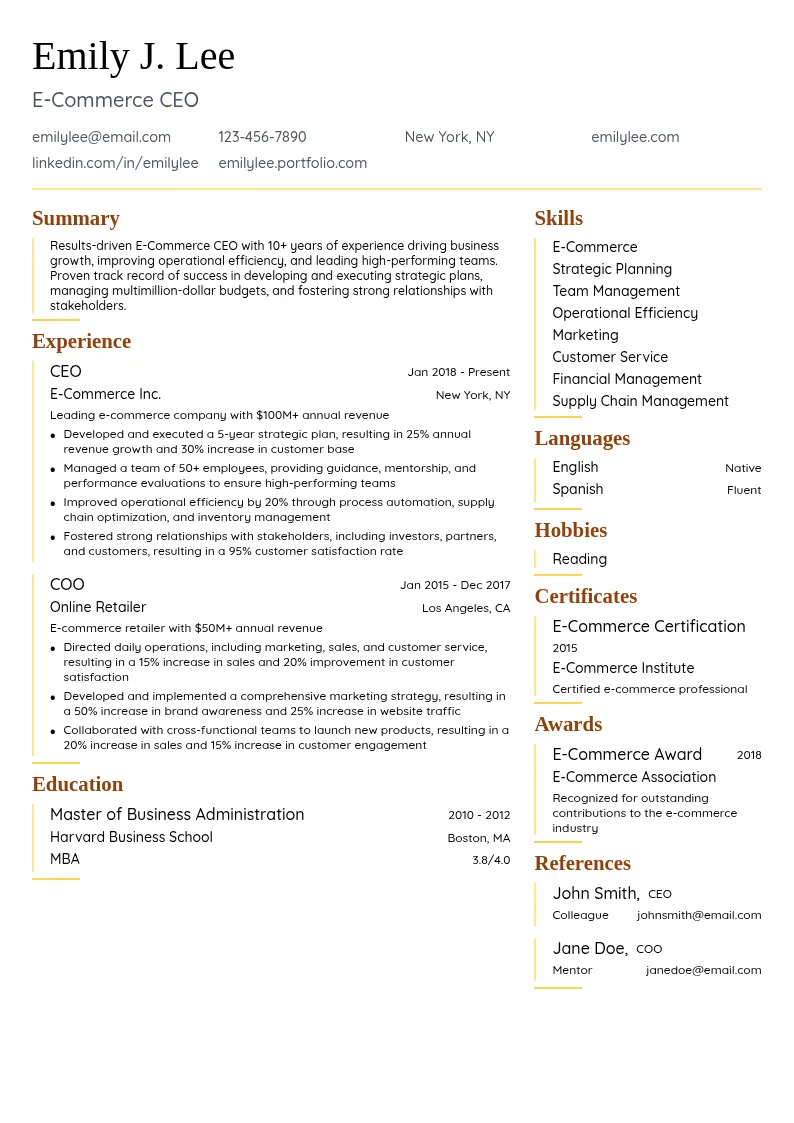 E-Commerce CEO resume example