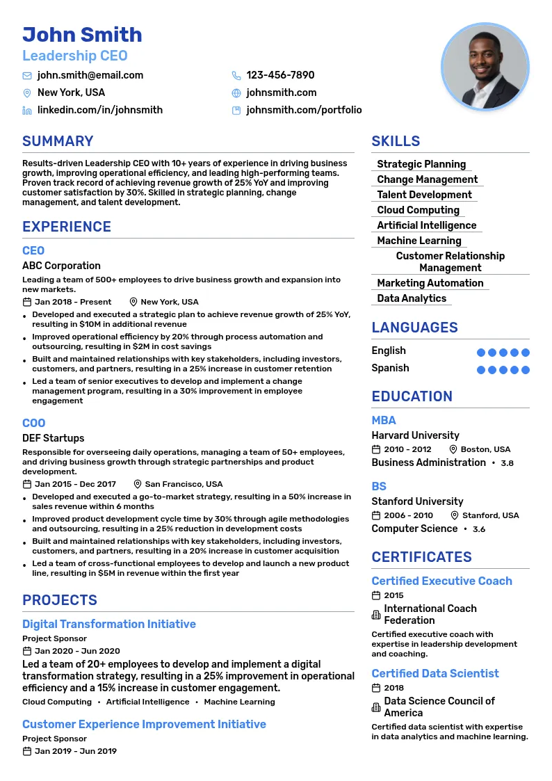Leadership CEO resume example