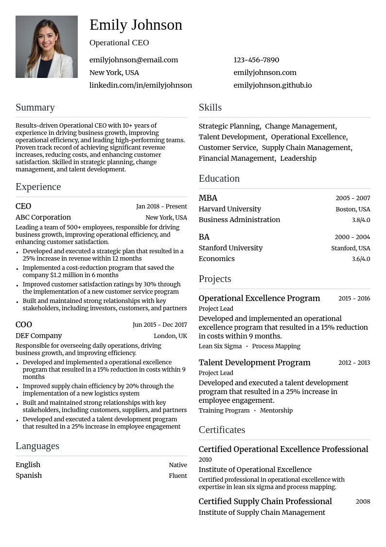 Operational CEO resume example