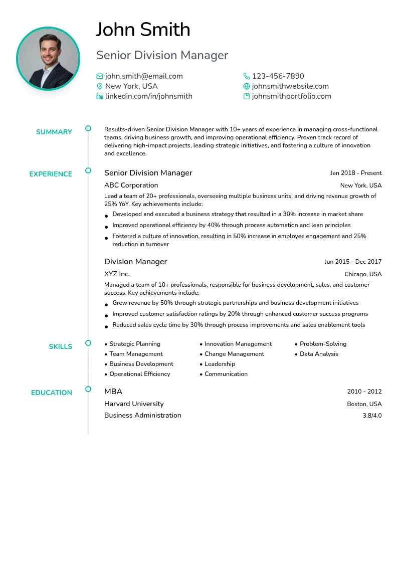 Senior Division Manager resume example