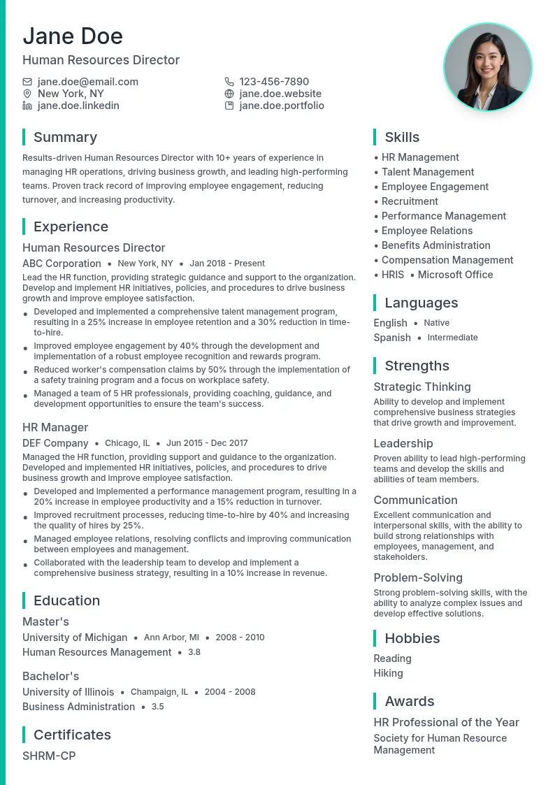 Human Resources Director resume example