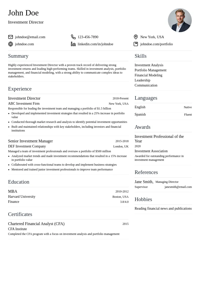 Investment Director resume example
