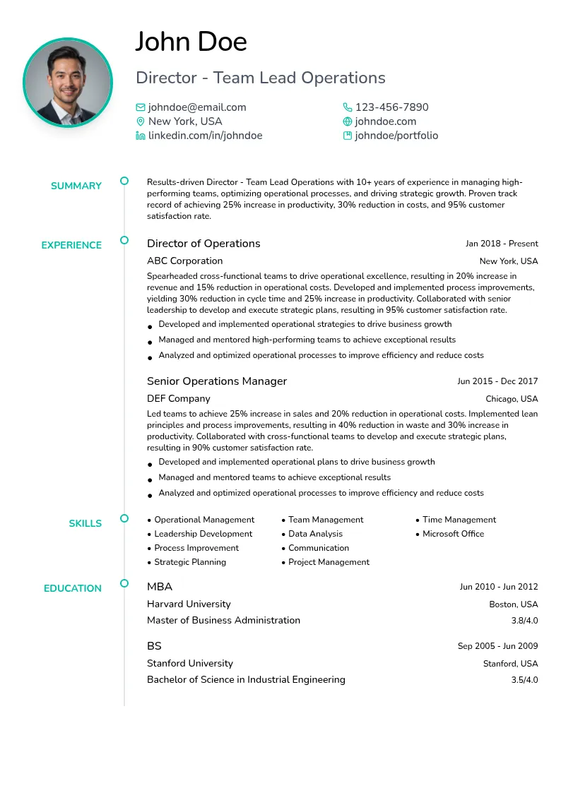 Director - Team Lead Operations resume example