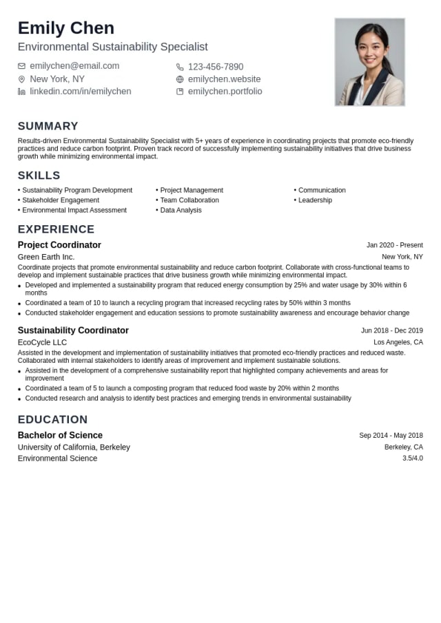 Environmental Sustainability resume example