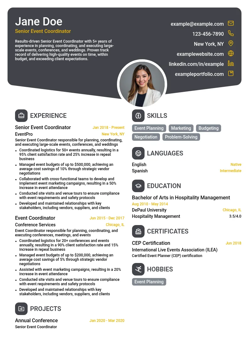 Senior Event Coordinator resume example