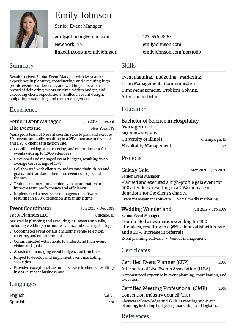 Senior Event Manager resume example