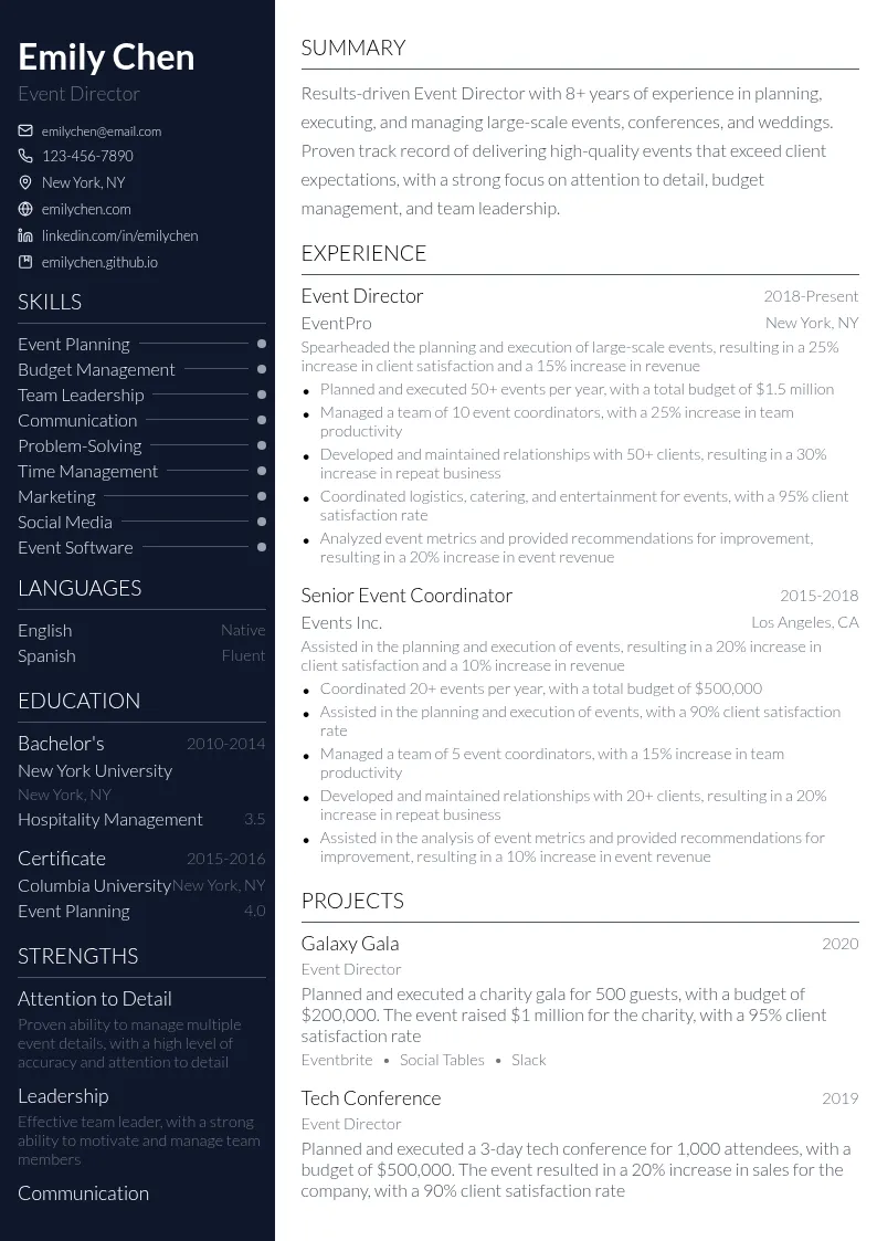 Event Director resume example