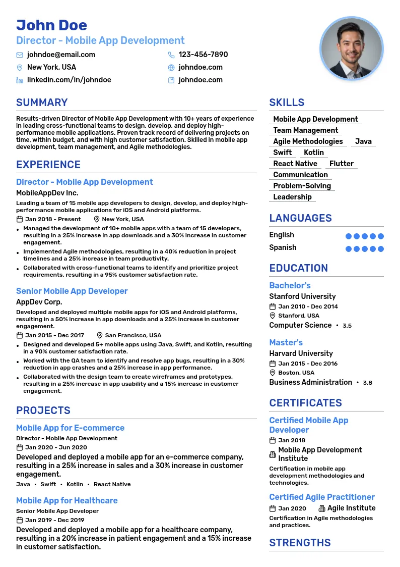 Director - Mobile App Development resume example